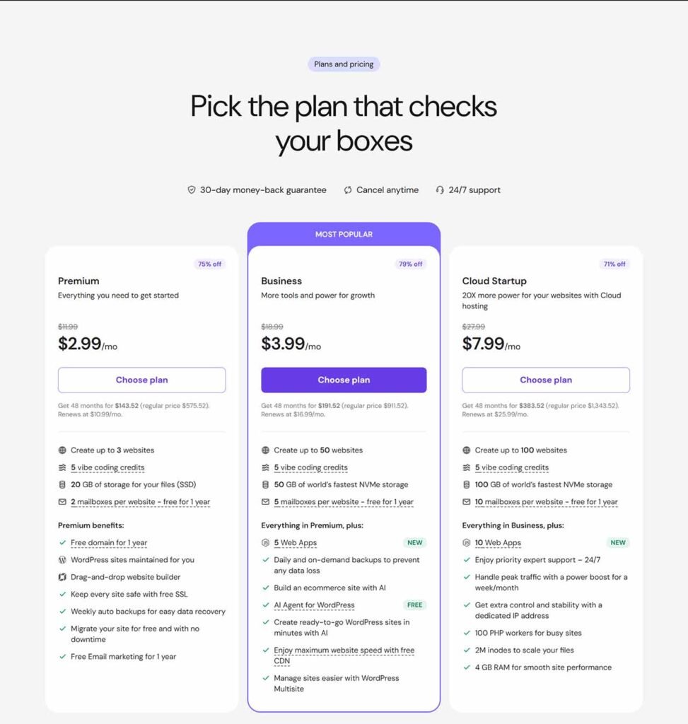 Hostinger pricing plans